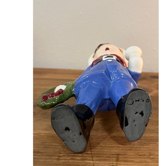 Vintage Holland Christmas Angel Figurine Blue Coat Bell Wreath Wings MCM - Picture 5 of 9